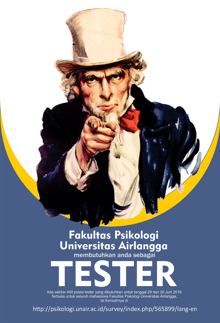 lowongan tester terbuka bagi seluruh mahasiswa fpsi unair